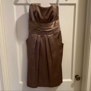 Short charmeuse dress with ruched waist and pocket